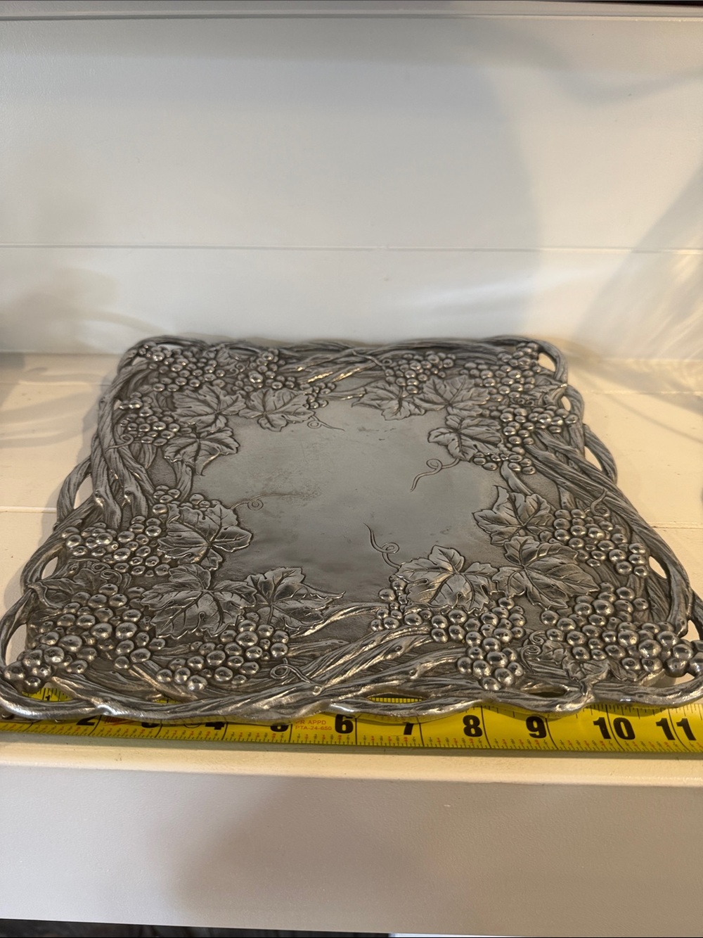 Ornate Silver Grape Motif Decorative Tray